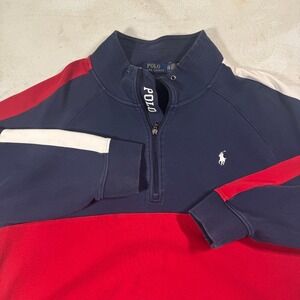 Polo Ralph Lauren Mens XXL Navy Colorblock Double Knit 1/2 Zip Pullover Sweater